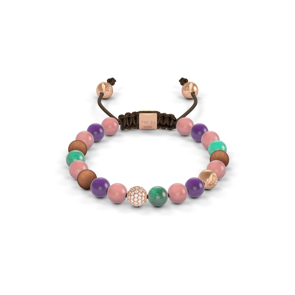 Shamballa Jewels Rose Gold Diamond Emerald & Amethyst 6mm Non-Braided Bead Bracelet
