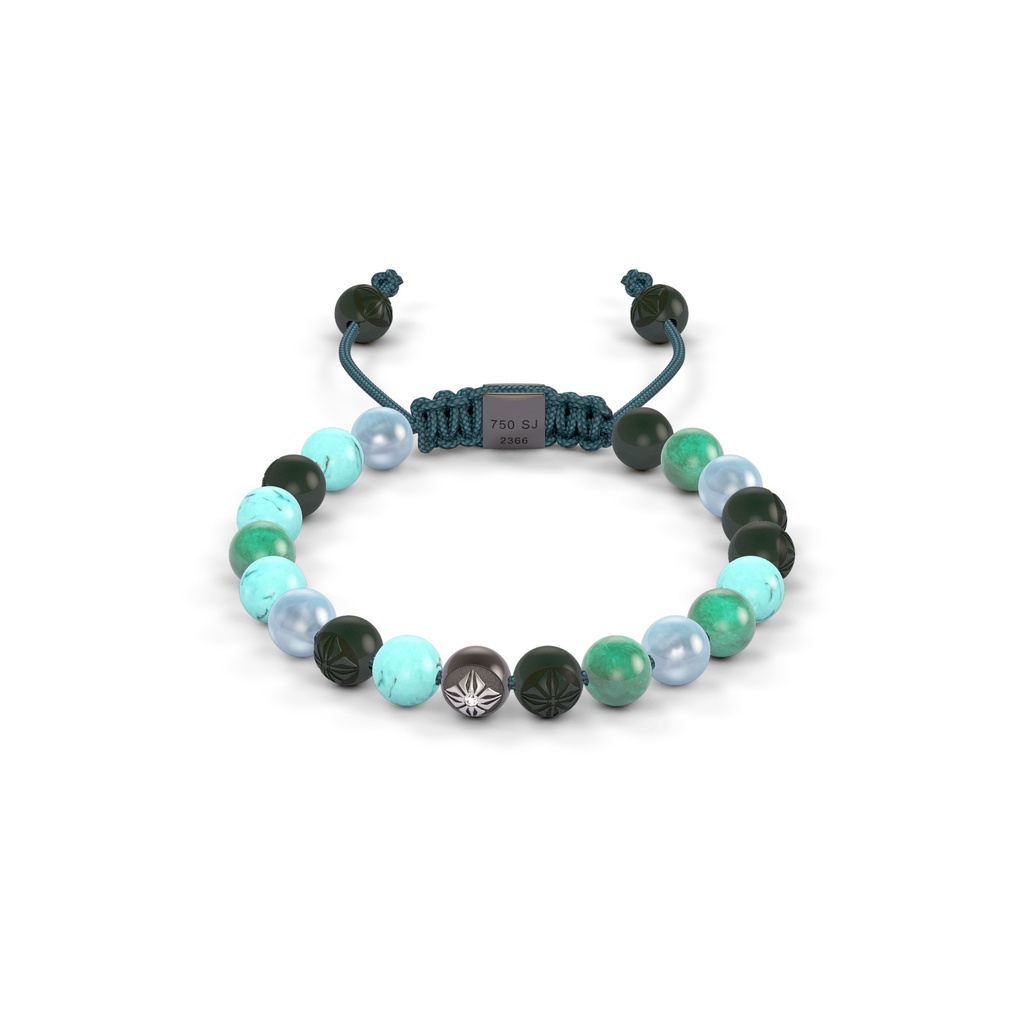 Shamballa Jewels White Black & Ceramic Diamond Emerald Turquoise & Aquamarine 6mm Non-Braided Bead Bracelet
