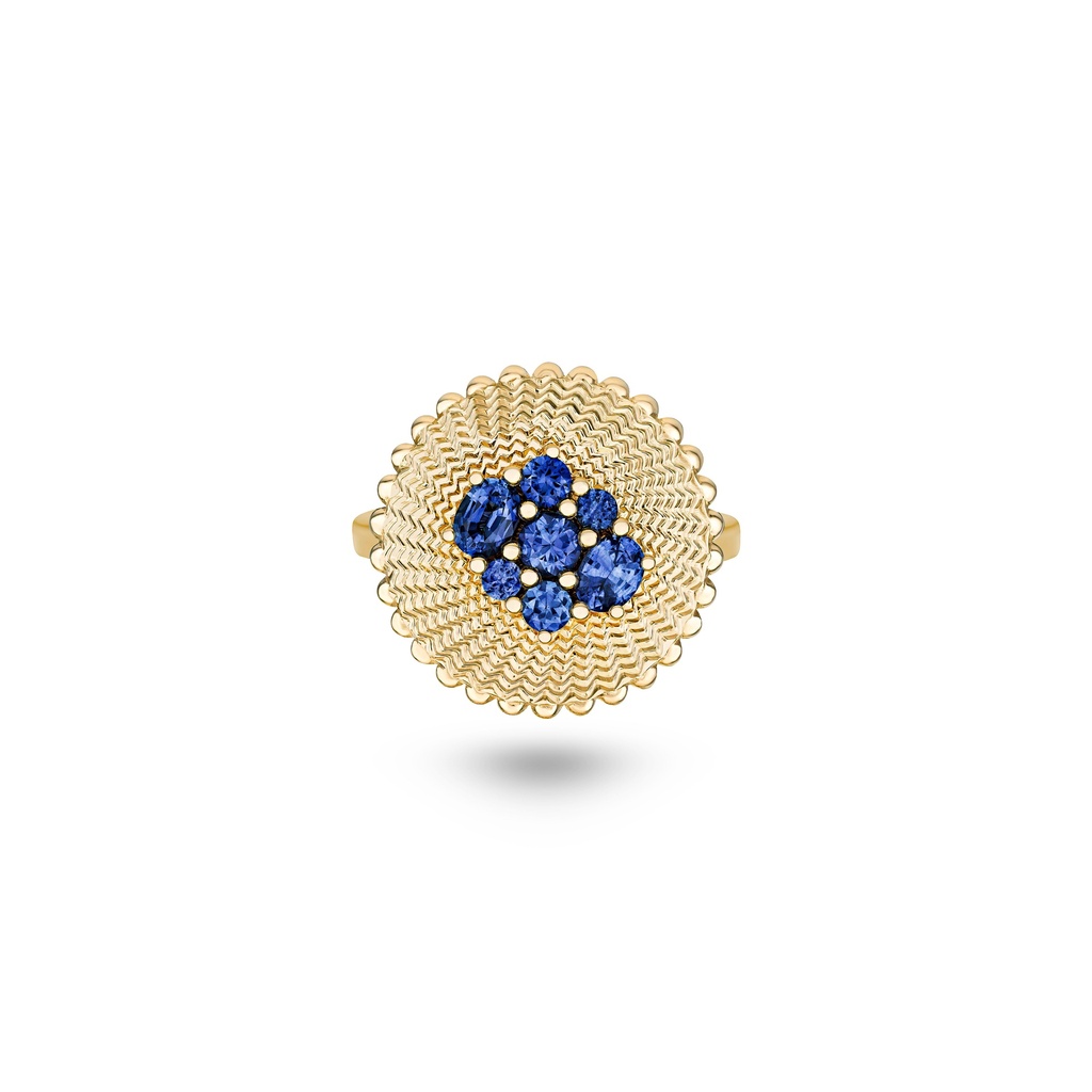 Seven Sisters Blue Sapphire Ring With Diamond On Shank