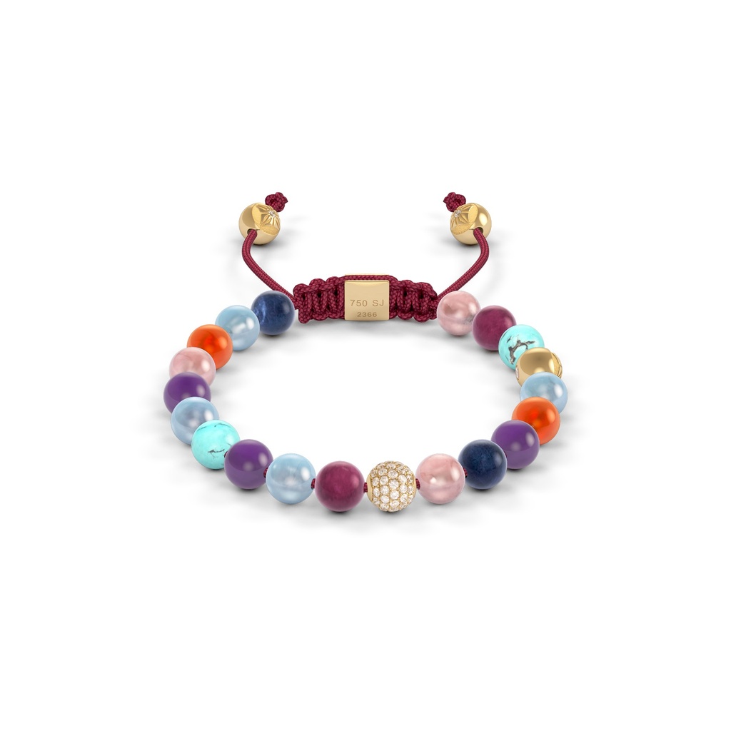 Shamballa Jewels Yellow Gold Diamond Sapphire Ruby Turquoise Carnelian & Aquamarine 6mm Non-Braided Bead Bracelet