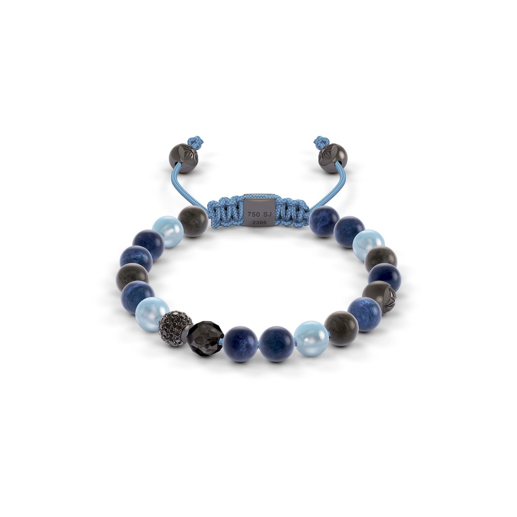 Shamballa Jewels Black Gold Diamond Sapphire & Aquamarine 6mm Non-Braided Bead Bracelet