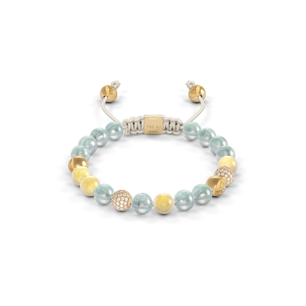 Shamballa Jewels Yellow Gold Diamond & Sapphire 6mm Non-Braided Bead Bracelet
