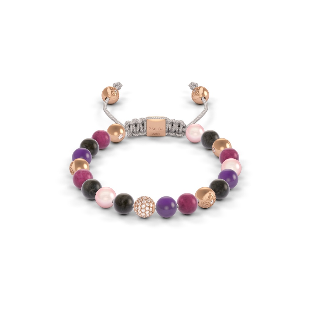 Shamballa Jewels Rose Gold Diamond Sapphire Ruby Amethyst & Pearl 6mm Non-Braided Bead Bracelet