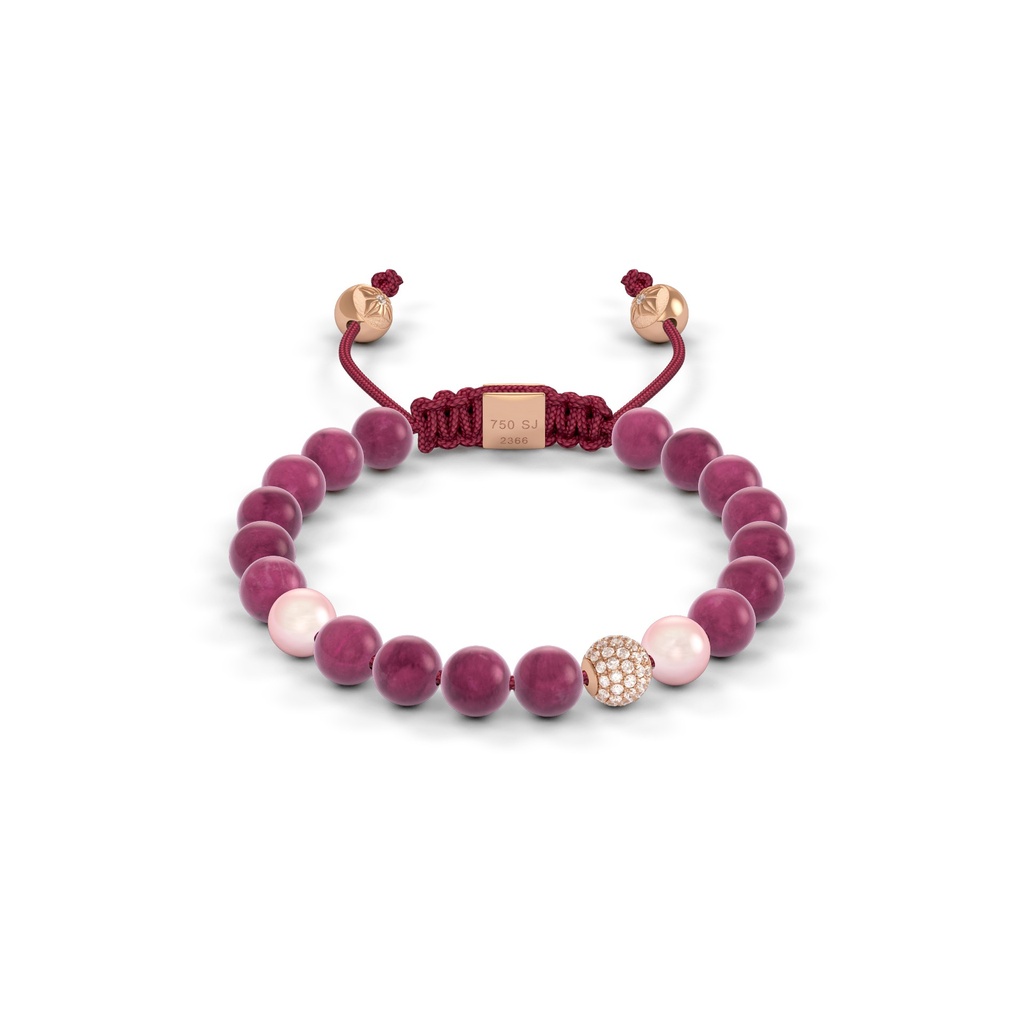 Shamballa Jewels Rose Gold Diamond Ruby & Pearl 6mm Non-Braided Bead Bracelet