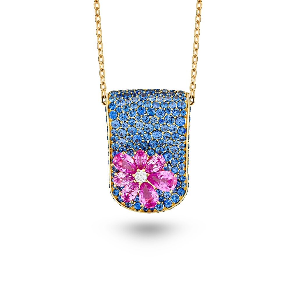 Eden Blue Sapphire Neckalce With Pink Sapphire And Diamond Flower