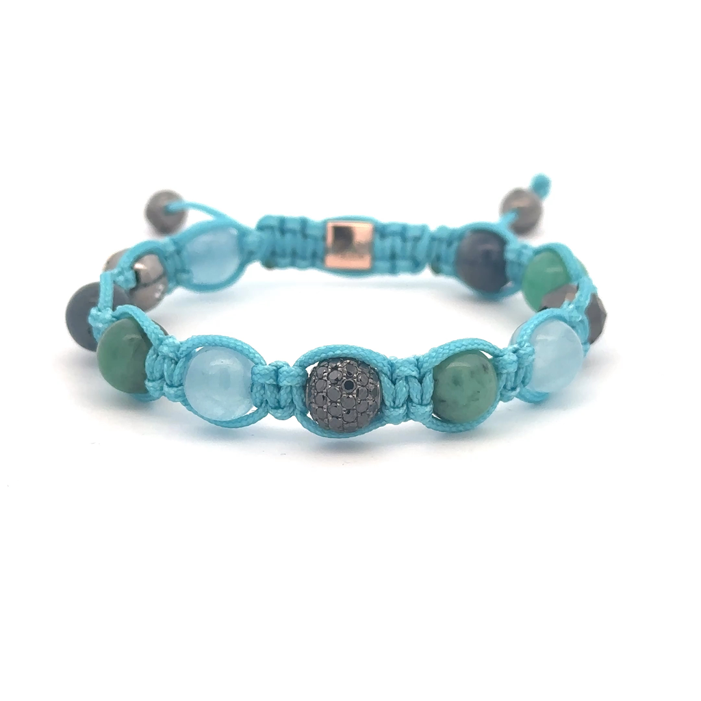 Shamballa Jewels Black Gold Diamond Sapphire Emerald & Aquamarine 8mm Braided Bead Bracelet