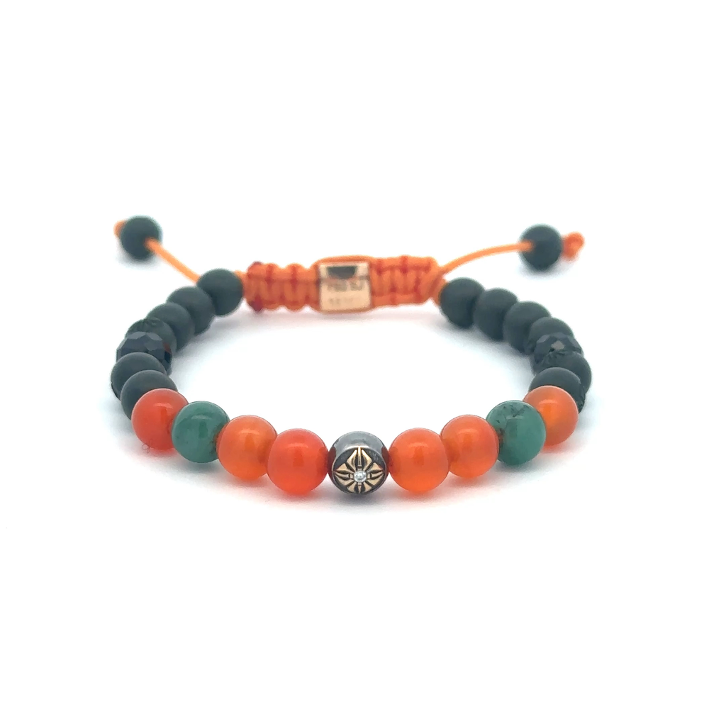 Shamballa Jewels - Black Gold Emerald, Carnelian & Spinel 6mm Non Braided Bracelet