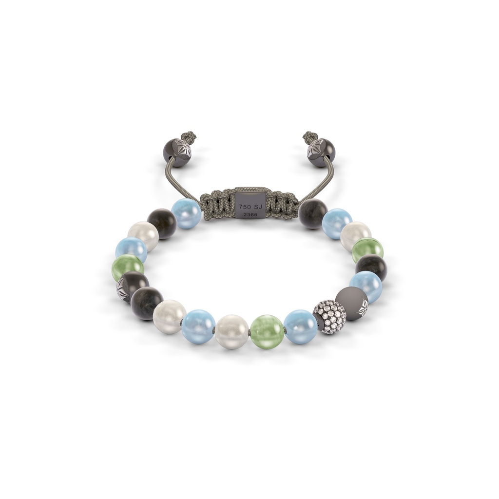 Shamballa Jewels White & Black Gold Diamond Sapphire Aquamarine & Moonstone 6mm Non-Braided Bead Bracelet