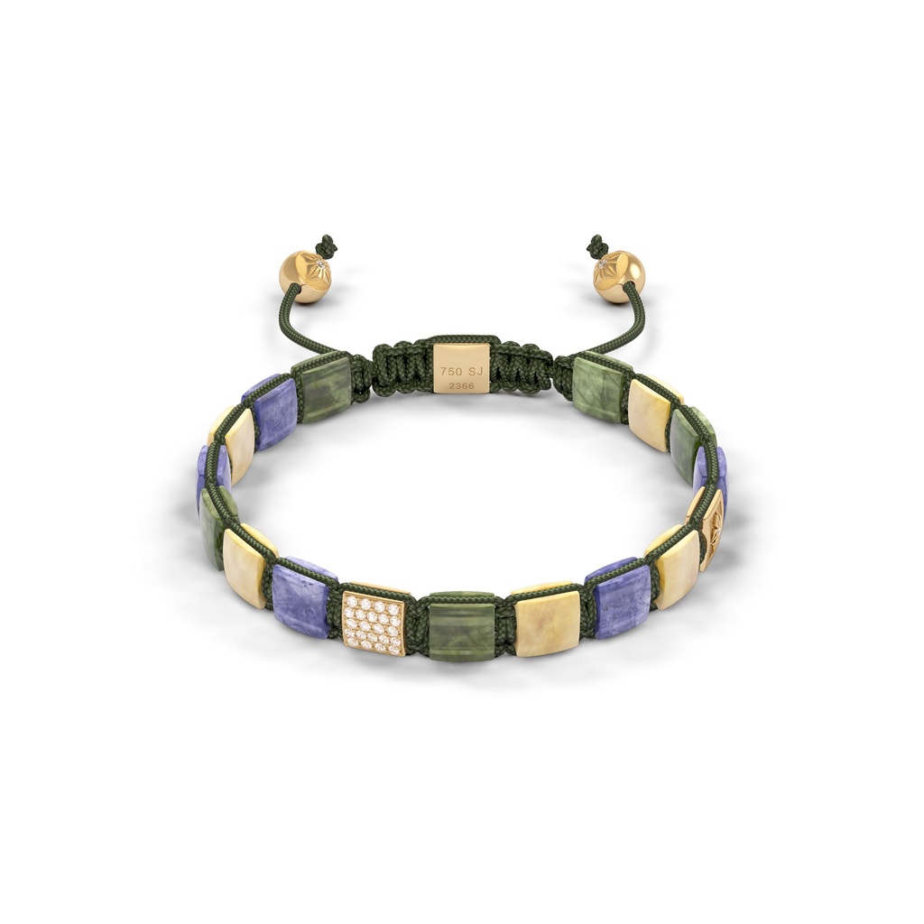 Shamballa Jewels Yellow Gold Diamond Sapphire & Tanzanite 6mm Lock Bead Bracelet