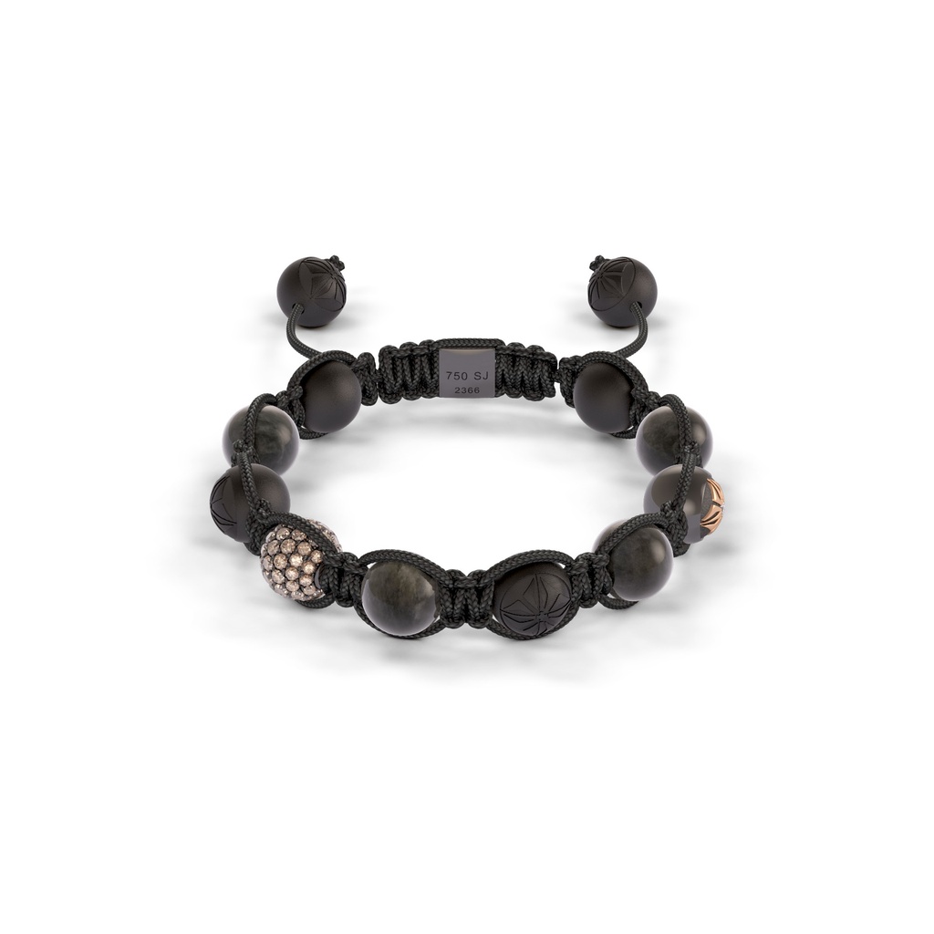 Shamballa Jewels Rose & Black Gold Diamond & Sapphire 8mm Braided Bead Bracelet