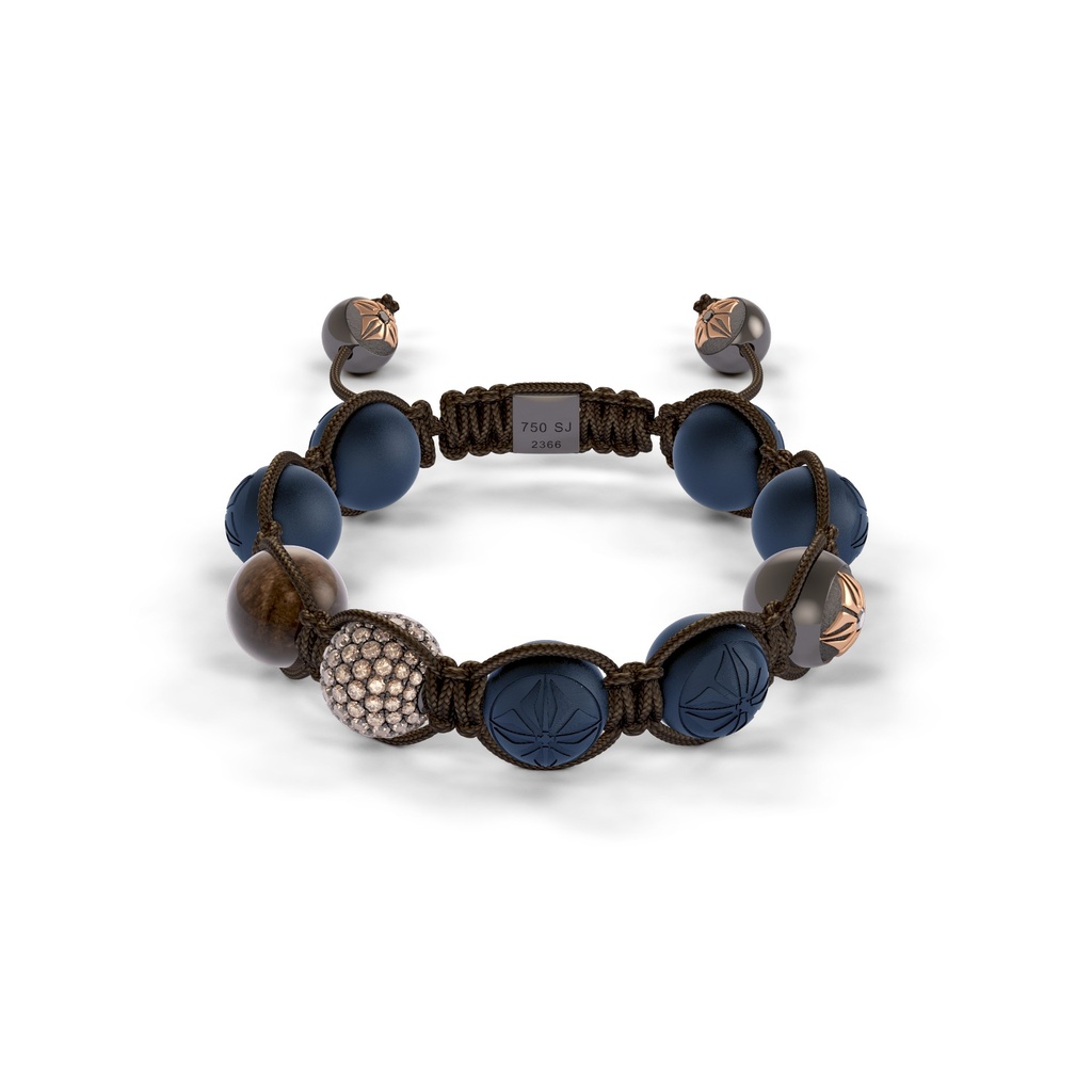 Shamballa Jewels Rose Black & Ceramic Diamond & Sapphire 10mm Braided Bead Bracelet