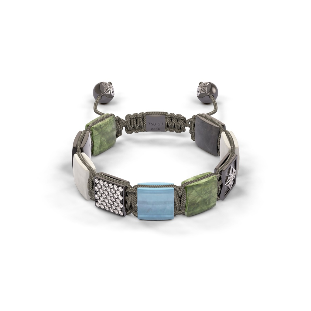Shamballa Jewels Rose Black & Ceramic Diamond Sapphire Moonstone & Aquamarine 10mm Lock Bead Bracelet