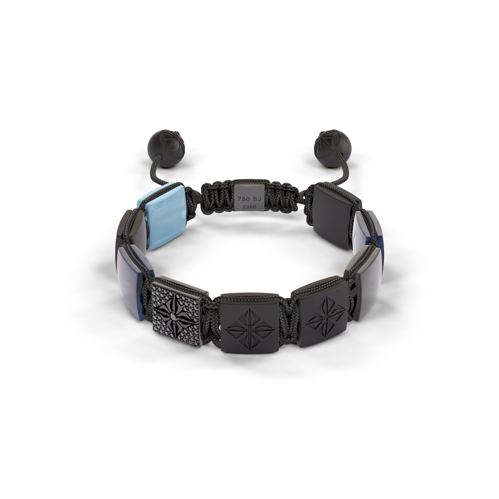 Shamballa Jewels White & Black Gold Diamond Sapphire & Aquamarine 10mm Lock Bead Bracelet