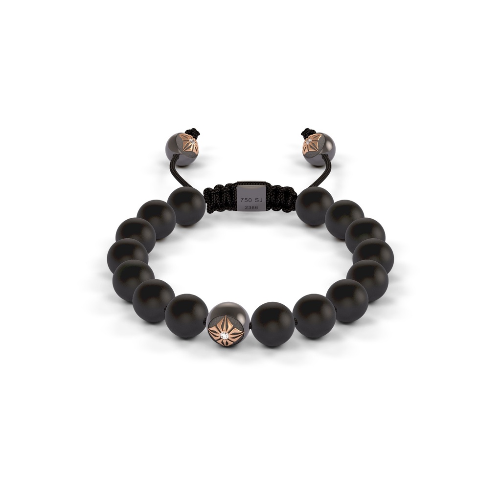 Shamballa Jewels Rose Black & Ceramic Diamond 8mm Braided Bead Bracelet