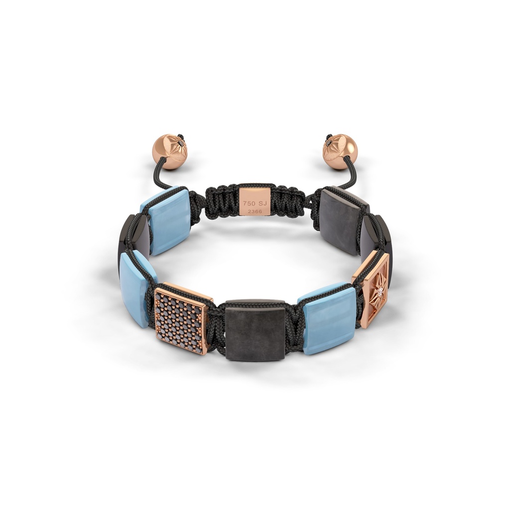 Shamballa Jewels Rose & Ceramic Diamond Sapphire & Aquamarine 10mm Lock Bead Bracelet