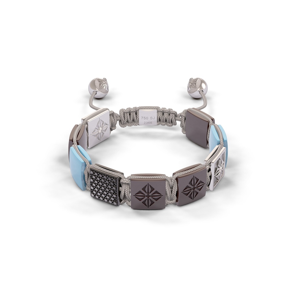 Shamballa Jewels Platinum & Ceramic Diamond & Aquamarine 10mm Lock Bead Bracelet