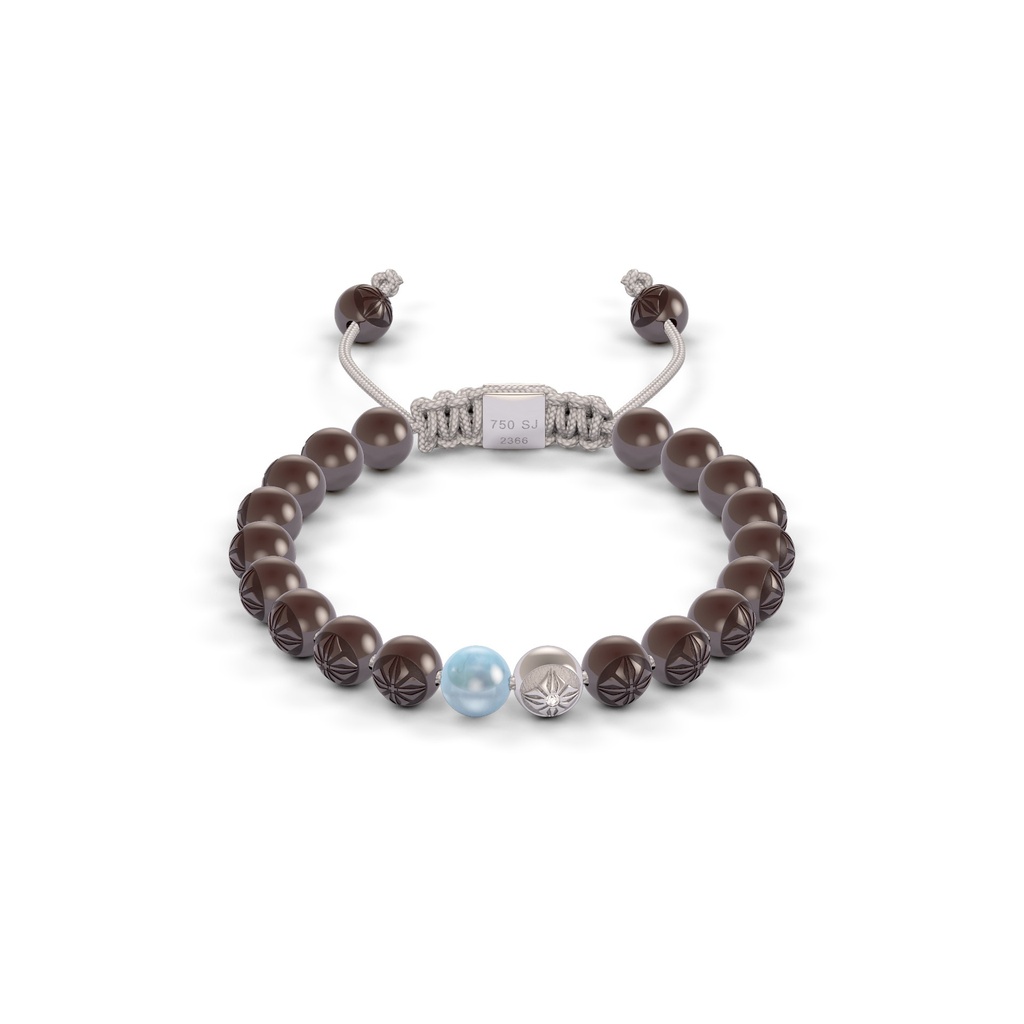 Shamballa Jewels Platinum Diamond & Aquamarine 6mm Non-Braided Bead Bracelet