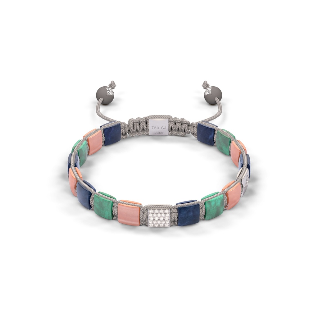 Shamballa Jewels White Gold Diamond Sapphire Emerald & Guava 6mm Lock Bead Bracelet