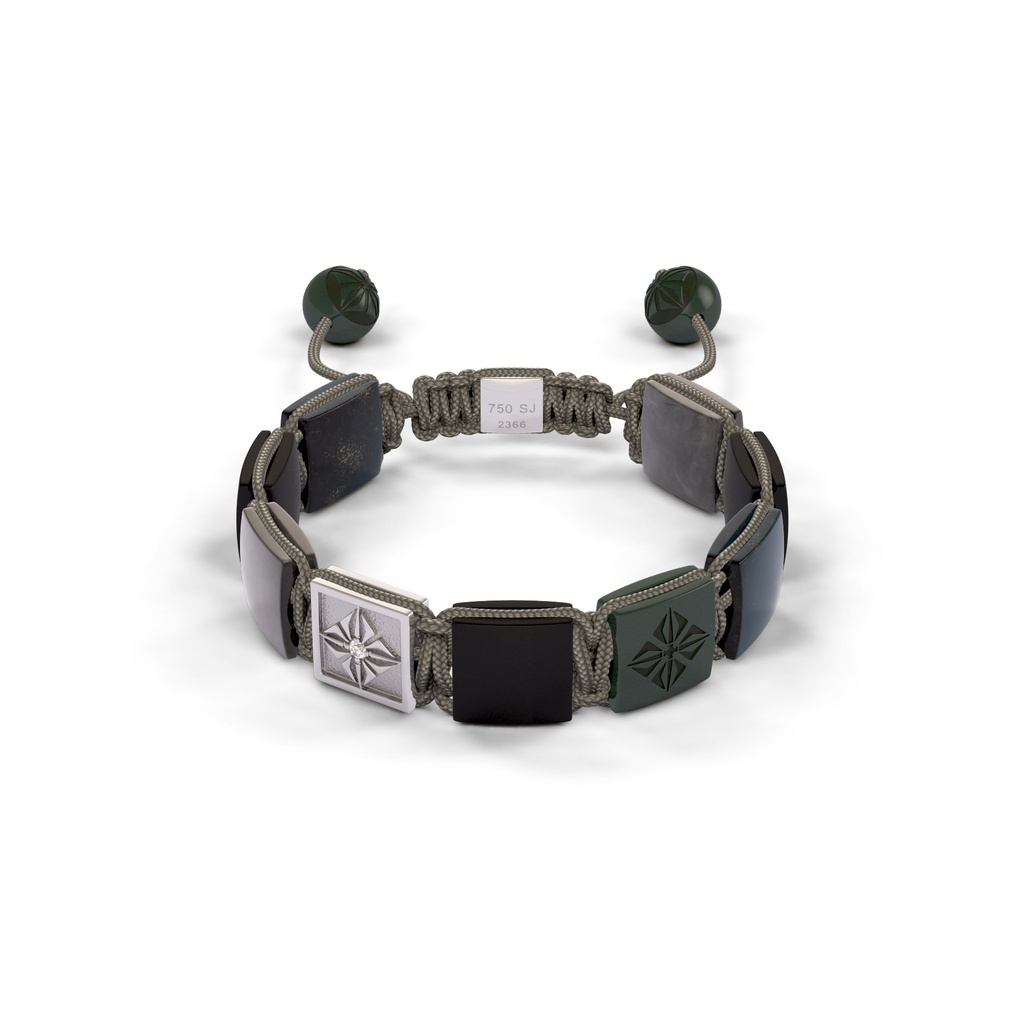 Shamballa Jewels White & Ceramic Sapphire & Jade 10mm Lock Bead Bracelet