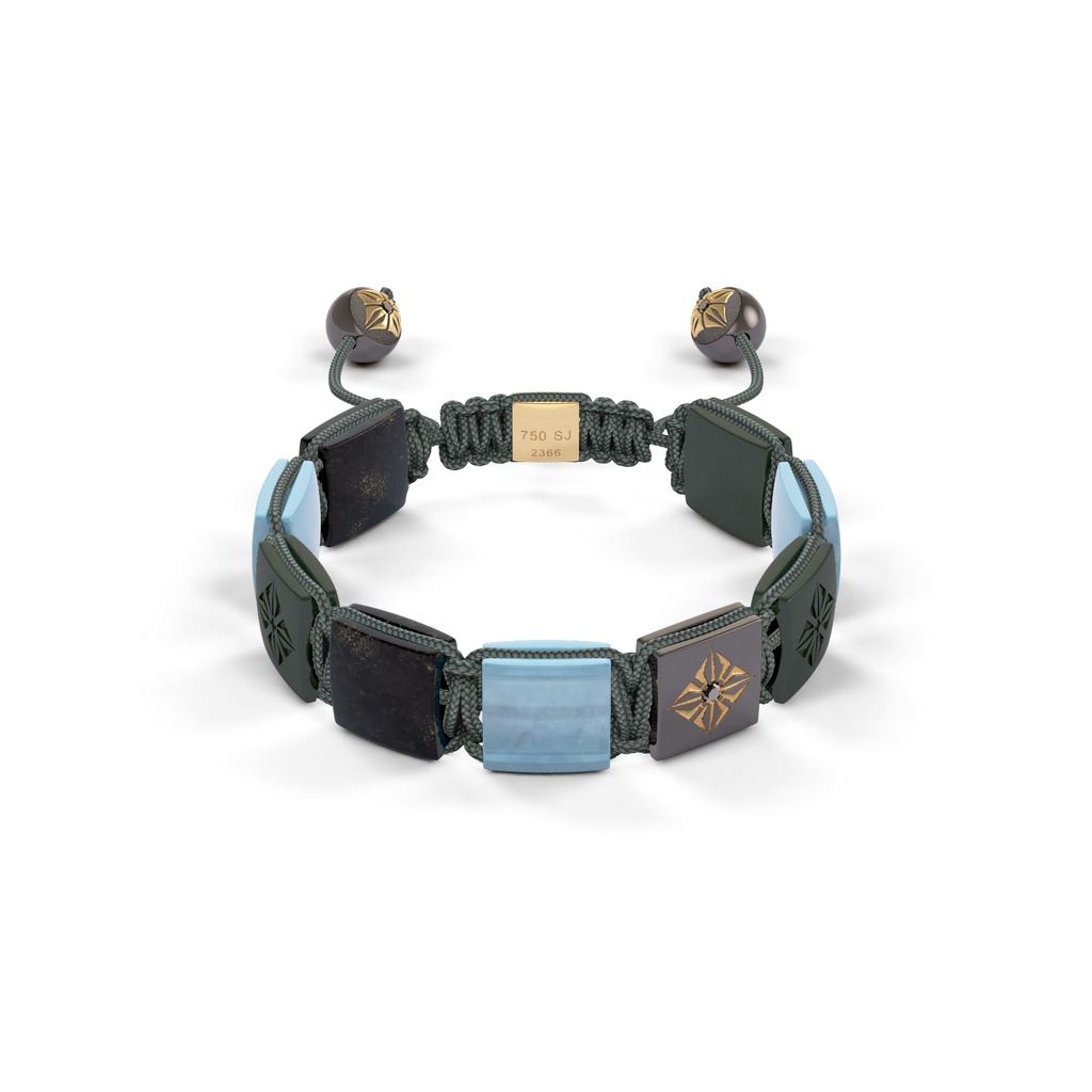 Shamballa Jewels Yellow & Black Gold Jade & Aquamarine 10mm Lock Bead Bracelet