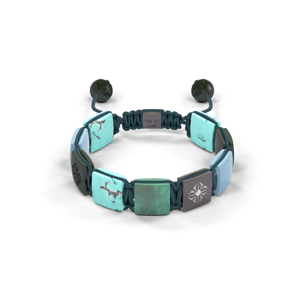 Shamballa Jewels Black Gold Diamond Turquoise & Aquamarine 10mm Lock Bead Bracelet