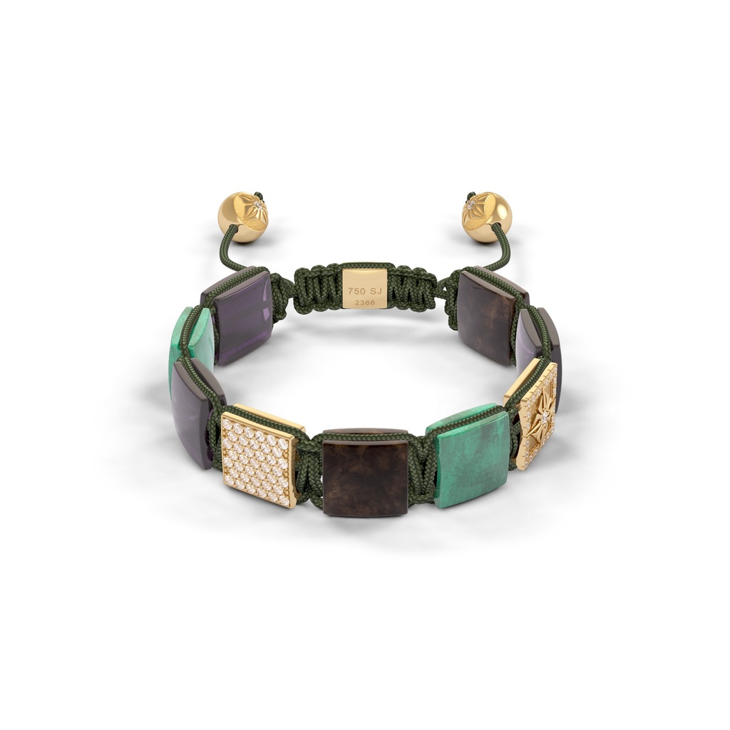 Shamballa Jewels Rose Gold Diamond Sapphire Emerald & Amethyst 10mm Lock Bead Bracelet