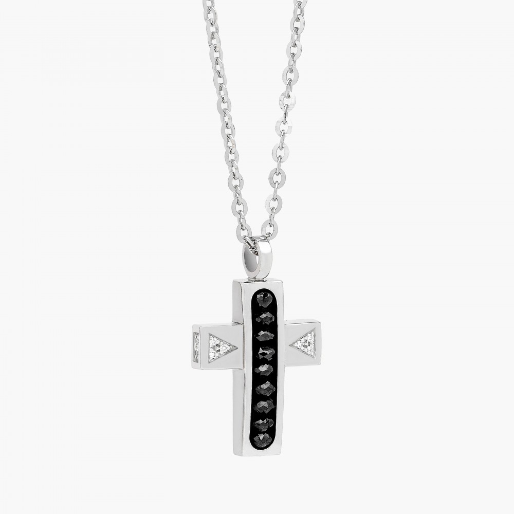 Zancan White Gold Necklace With Cross And Diamonds
