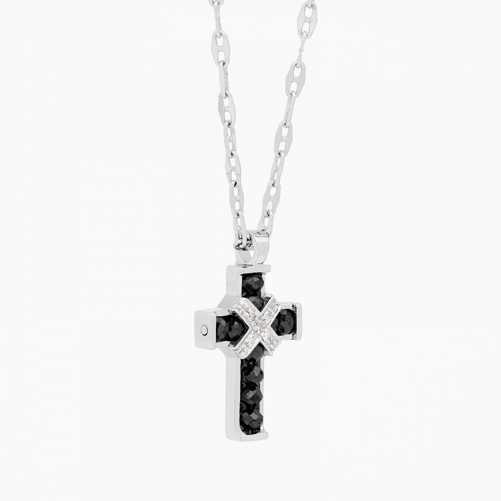 Zancan White Gold Necklace With Cross And Diamonds