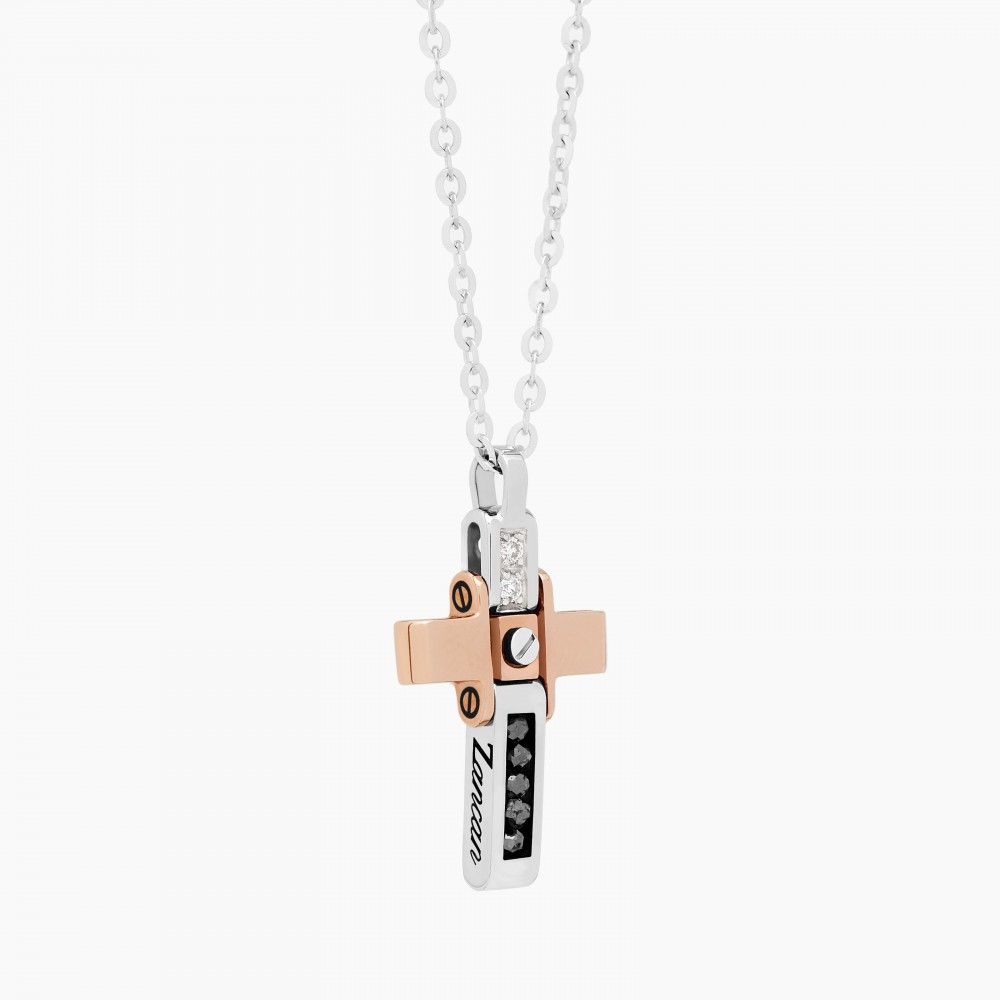 Zancan White Gold Necklace With Cross And Diamonds