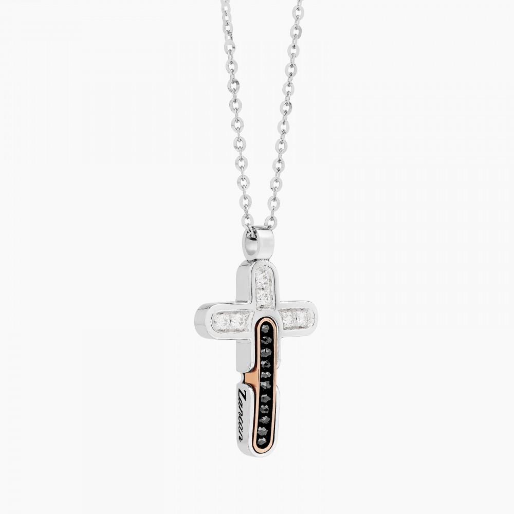 Zancan White Gold Necklace With Cross And Diamonds