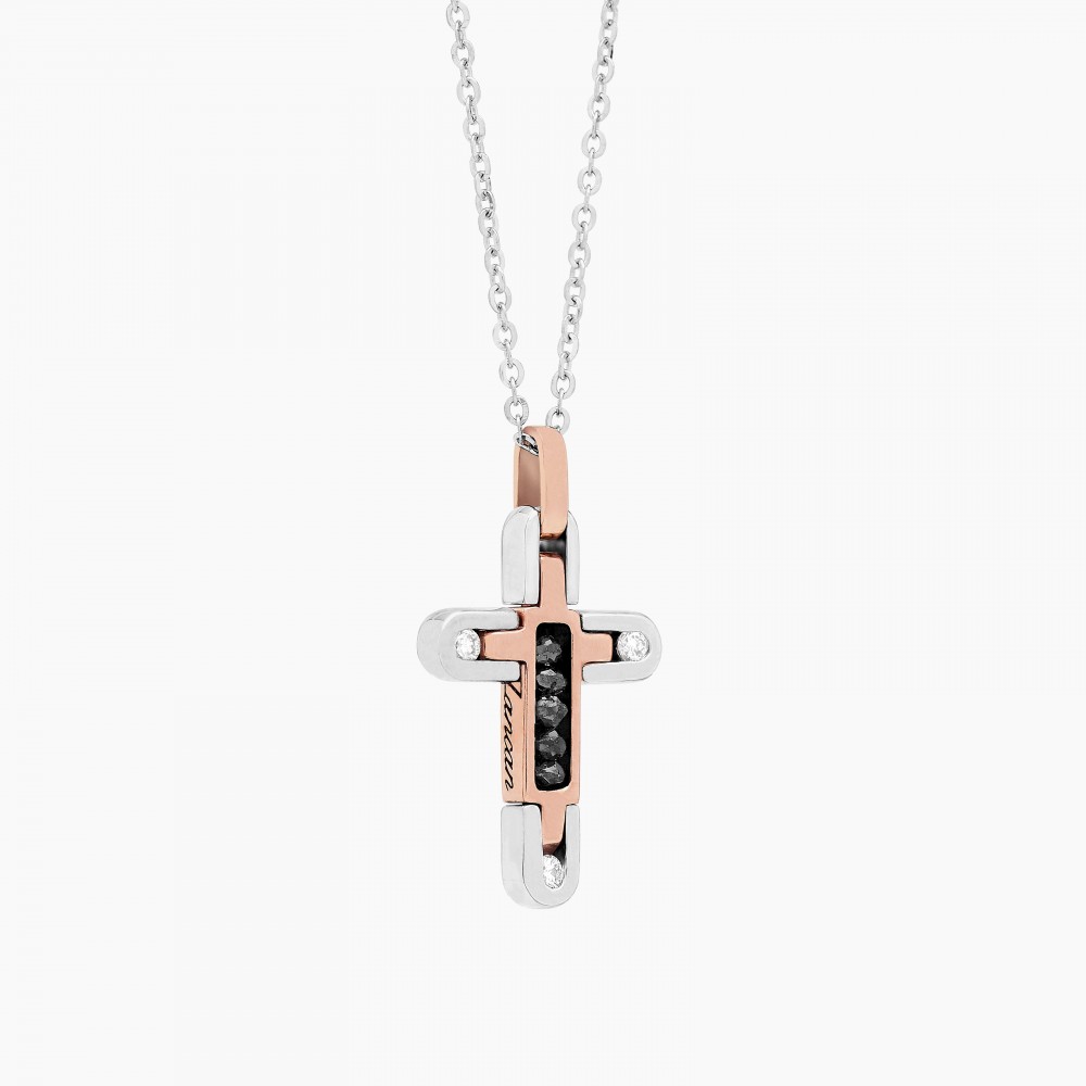 Zancan White Gold Necklace With Cross And Diamonds