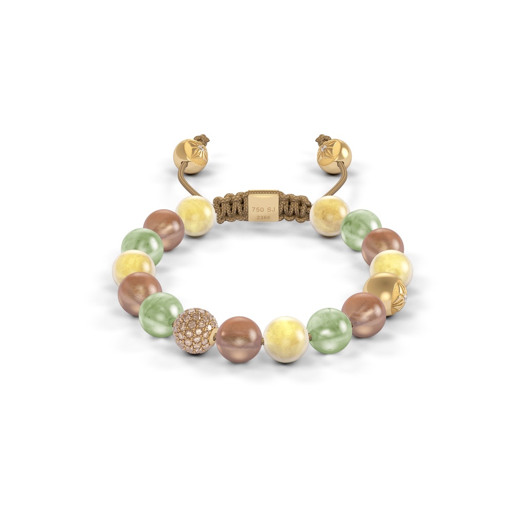 Shamballa Jewels Yellow Gold Diamond Sapphire & Moonstone 8mm Non-Braided Bead Bracelet