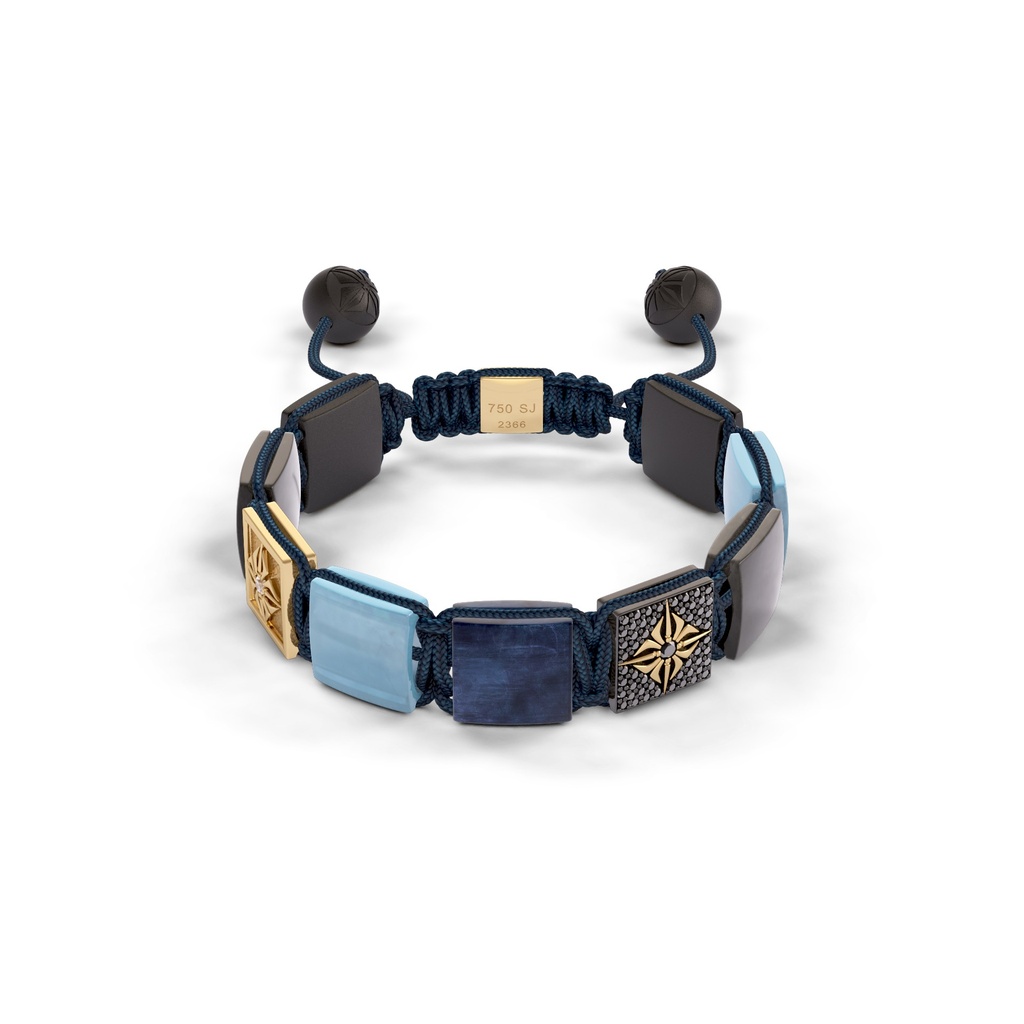 Shamballa Jewels Yellow & Black Gold Diamond Sapphire & Aquamarine 10mm Lock Bead Bracelet
