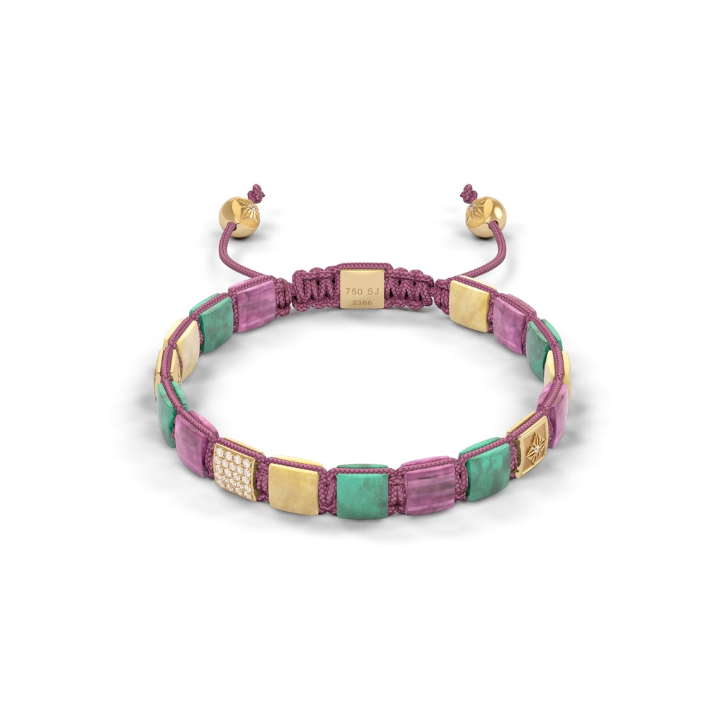 Shamballa Jewels Yellow Gold Diamond Sapphire & Emerald 6mm Lock Bead Bracelet