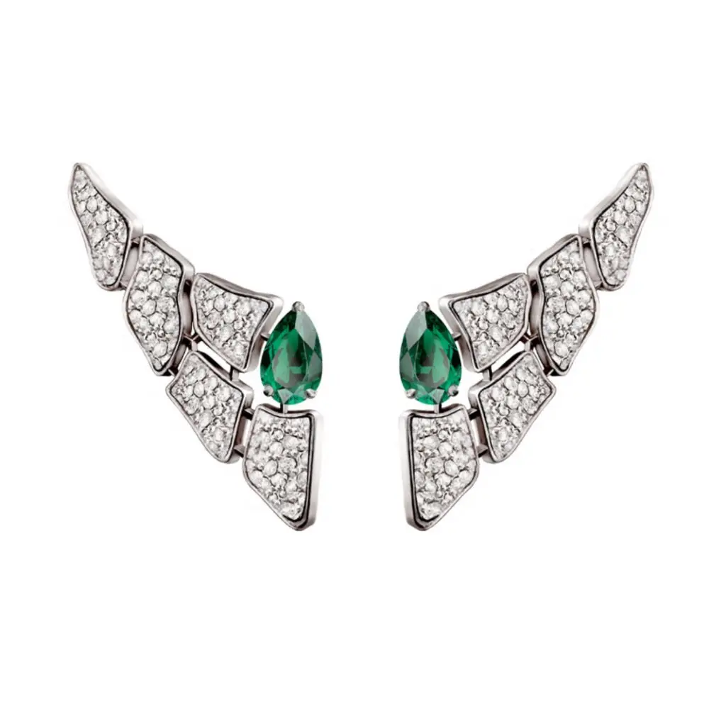 Skin 5 Elements Full Pavé Diamond Emerald Earrings
