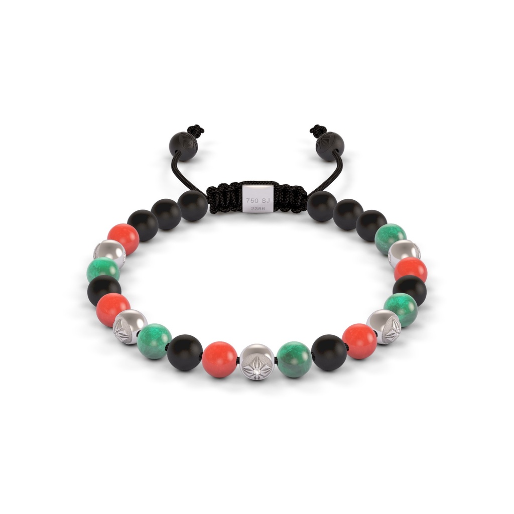Shamballa Jewels White Gold Diamond Coral & Emerald 6mm Non-Braided Bead Bracelet