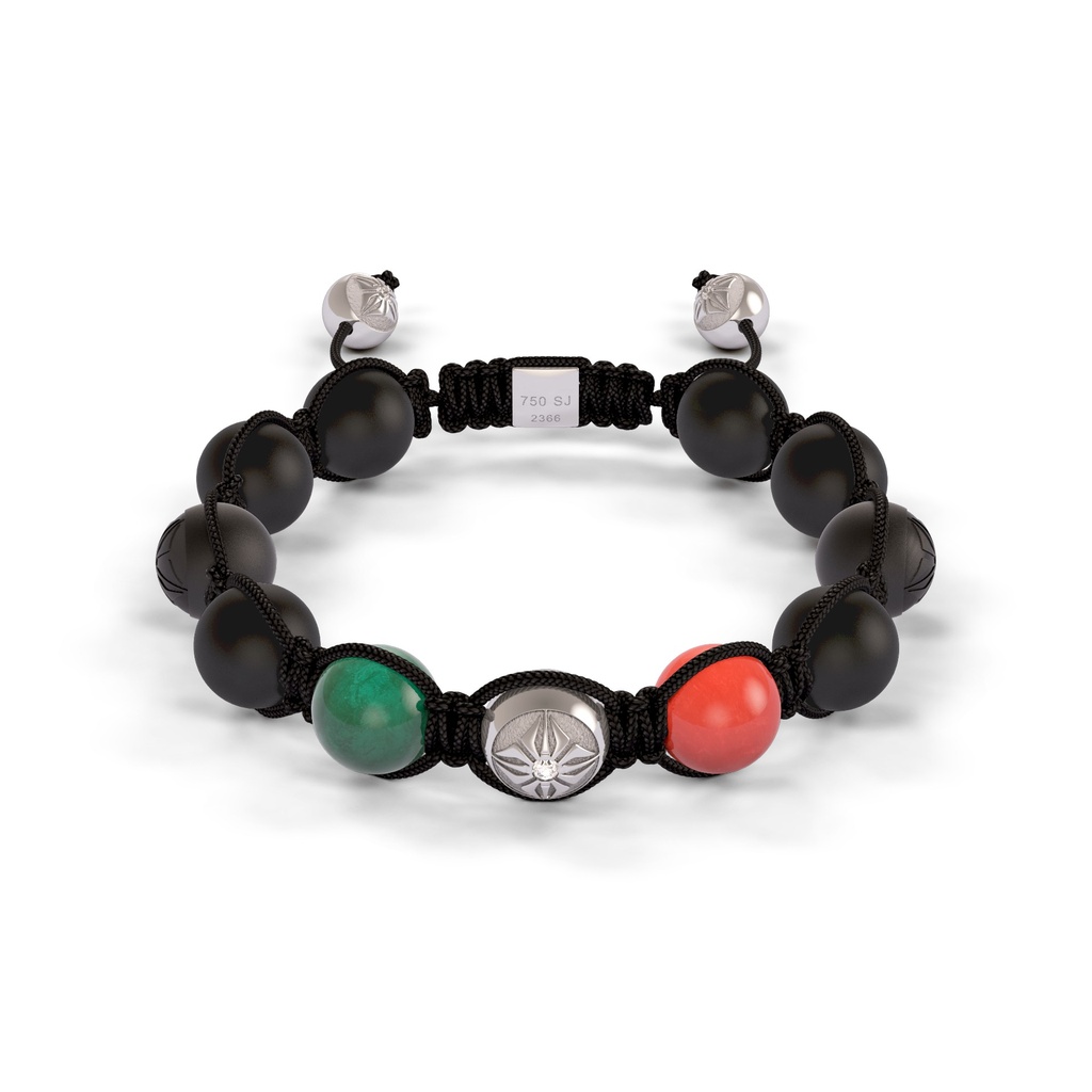 Shamballa Jewels White Gold Diamond Coral & Emerald 10mm Braided Bead Bracelet
