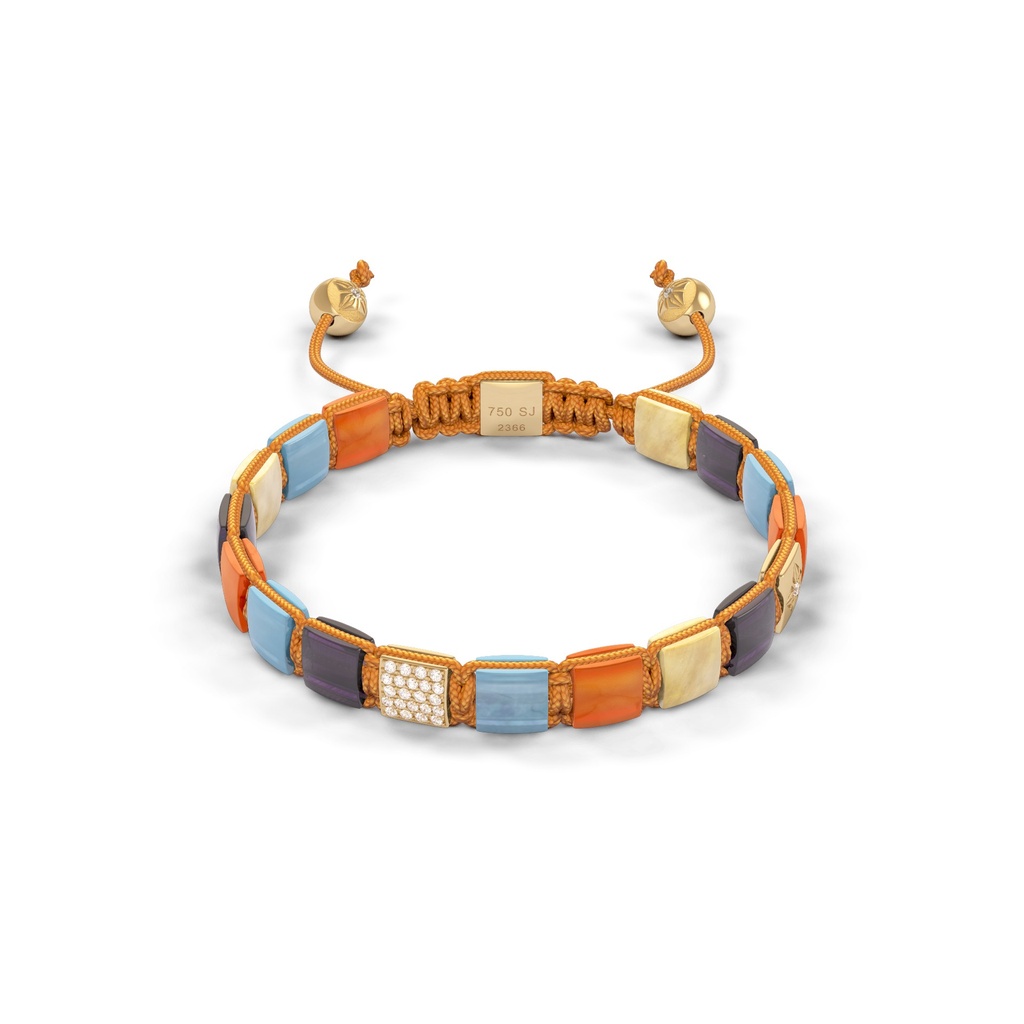 Shamballa Jewels Yellow Gold Diamond Sapphire Amethyst Carnelian & Aquamarine 6mm Lock Bead Bracelet
