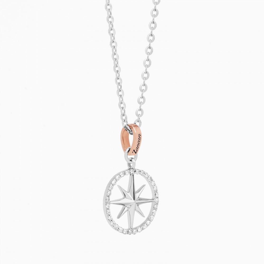 Zancan Gold Necklace With Wind Rose Pendant And Diamonds