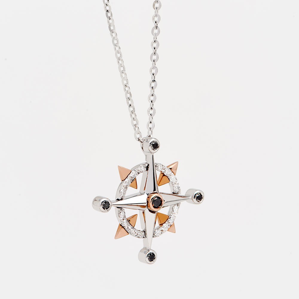 Zancan Gold Necklace With Wind Rose Pendant And Diamonds