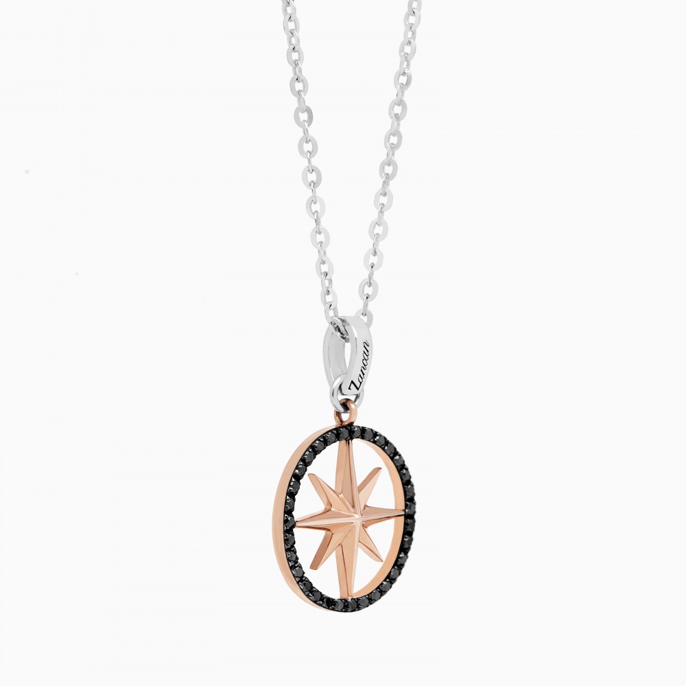 Zancan Gold Necklace With Wind Rose Pendant And Diamonds