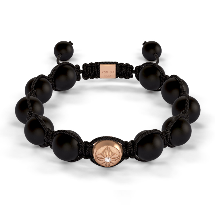 Single Gold SOS & Onyx 10mm Bead Braided Bracelet 