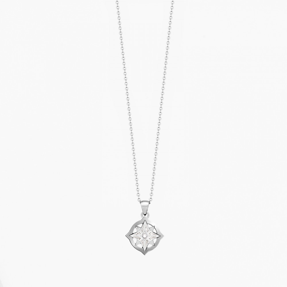 Zancan Gold Necklace With Wind Rose Pendant And Diamonds