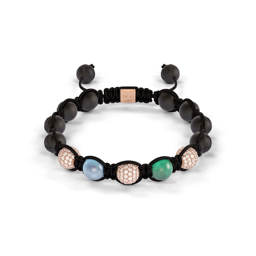 Shamballa Jewels Rose Gold Diamond Emerald & Aquamarine 8mm Braided Bead Bracelet
