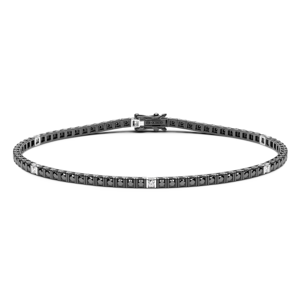 Zancan Tennis Bracelet In 18Kt Gold With Black And White Diamonds