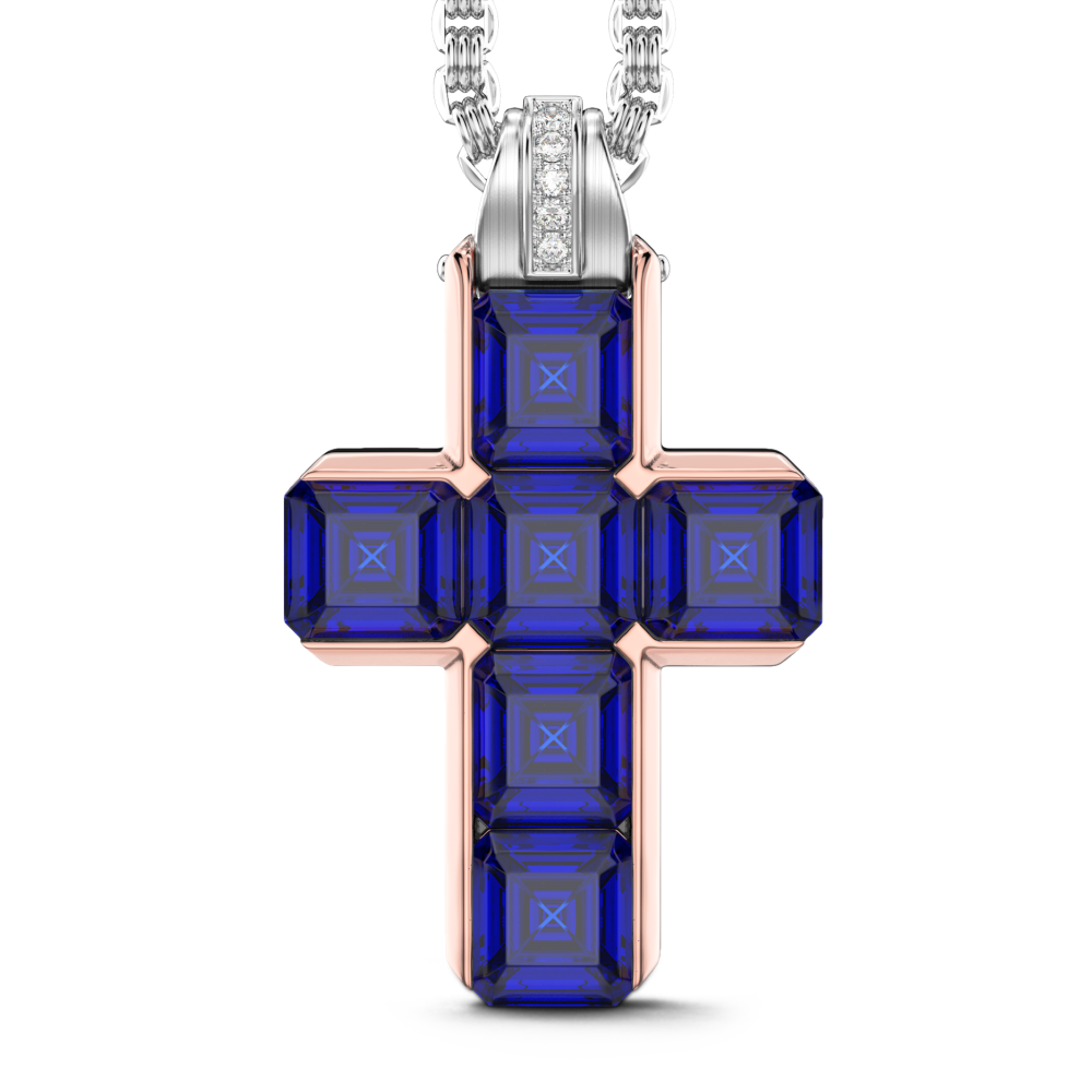 Zancan 18K Gold Cross Pendant Necklace With Blue Sapphires