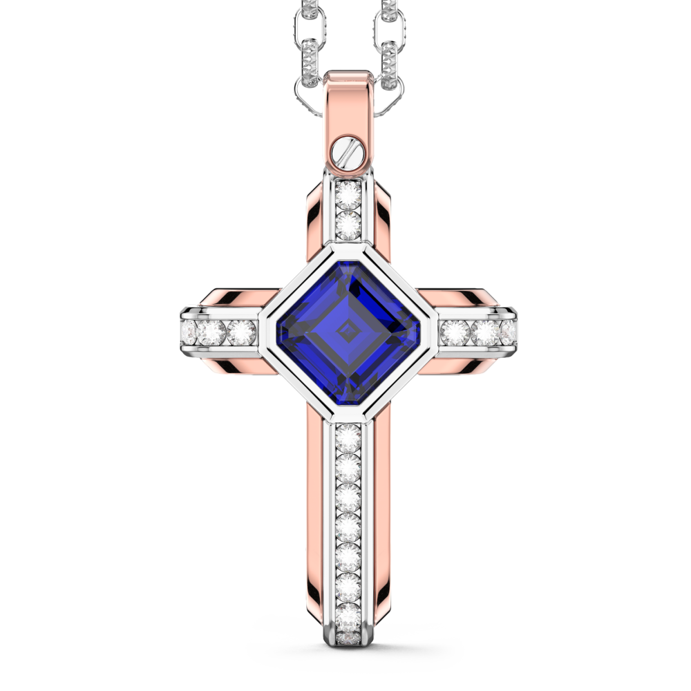 Zancan 18K Gold Necklace With Blue Sapphire And Diamond Cross Pendant