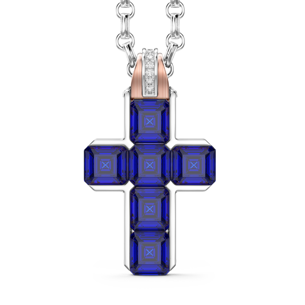 Zancan 18K Gold Cross Pendant Necklace With Blue Sapphires