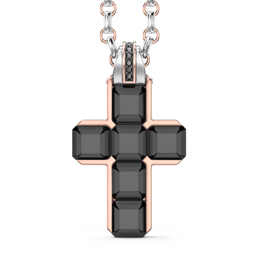 Zancan 18K Gold Necklace With Black Diamond Cross Pendant