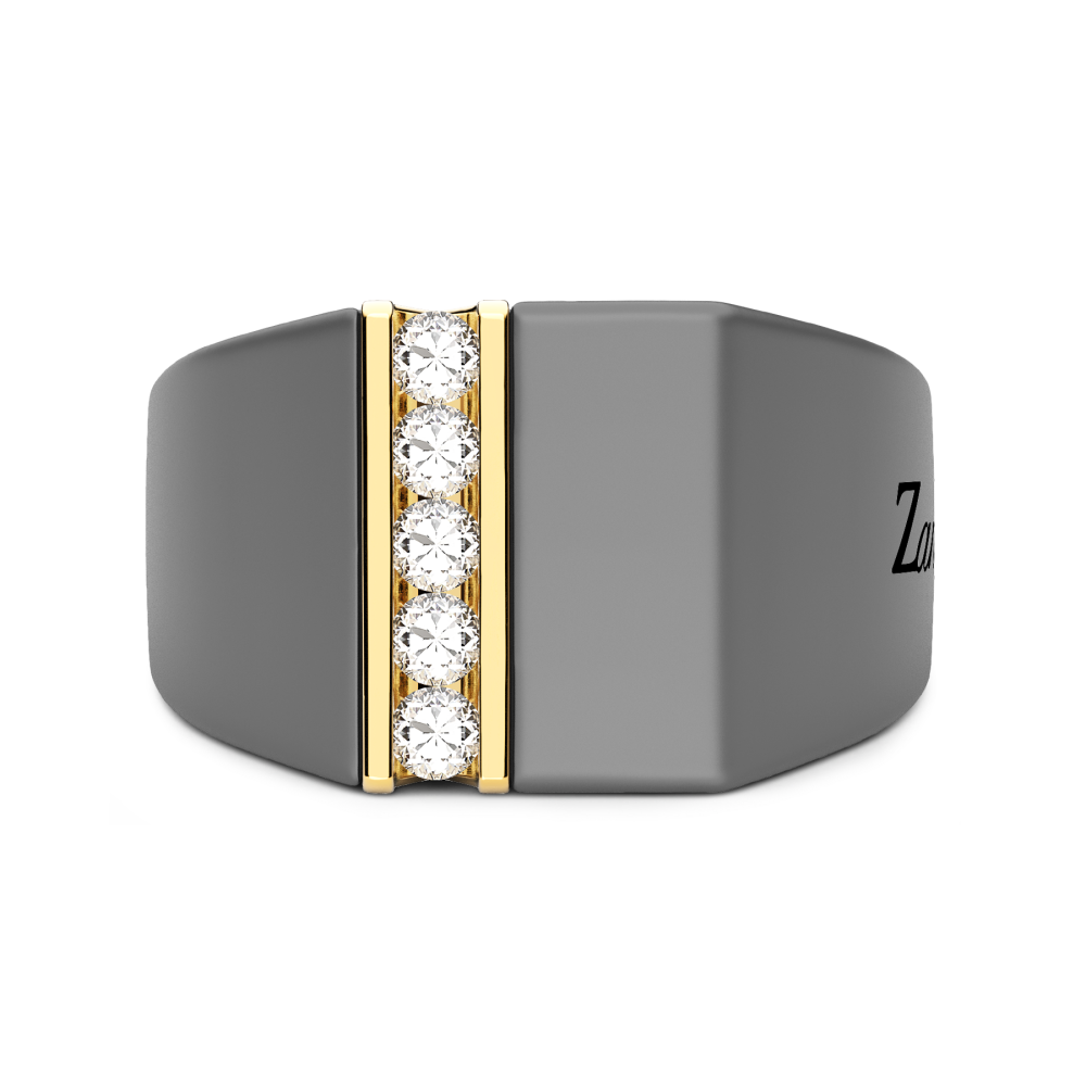 Zancan Ring In Titanium, 18Kt Gold, And Natural Diamonds